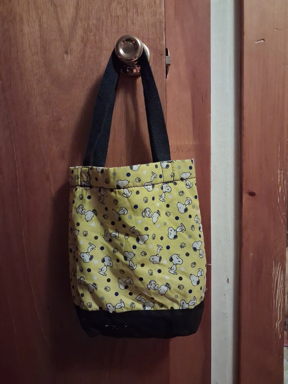 Yellow Snoopy Print Tote Bag with Black Handles